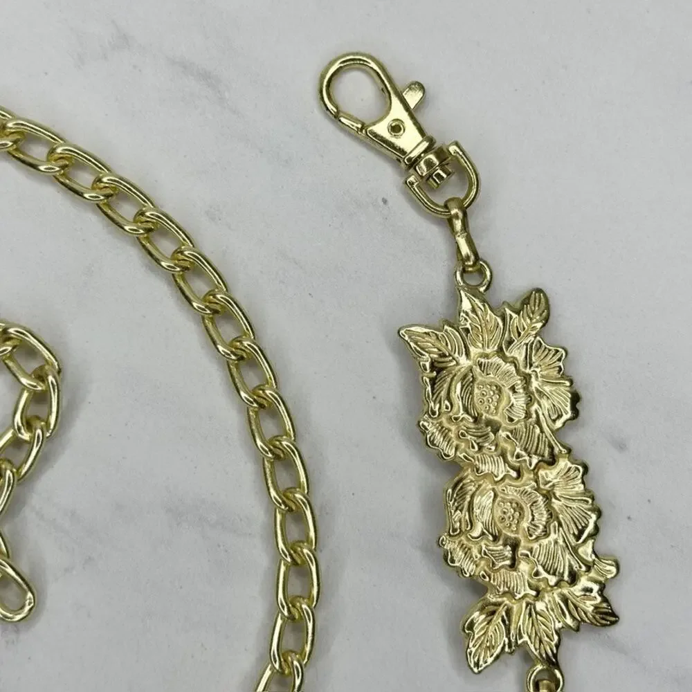 Floral Gold Tone Rose Chain Link Belt One Size (OS) ✨